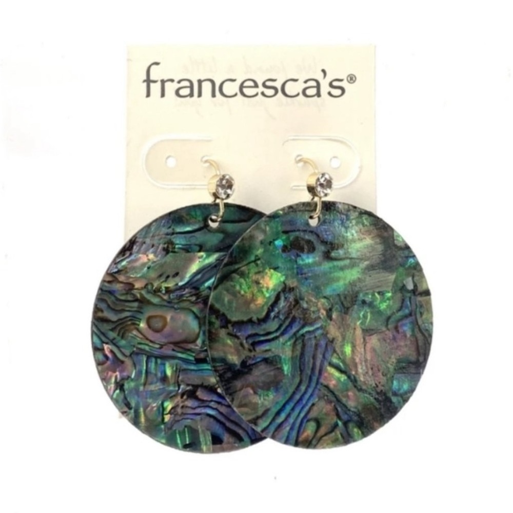 Francesca's Green Mother of Pearl Disc Earrings NWT